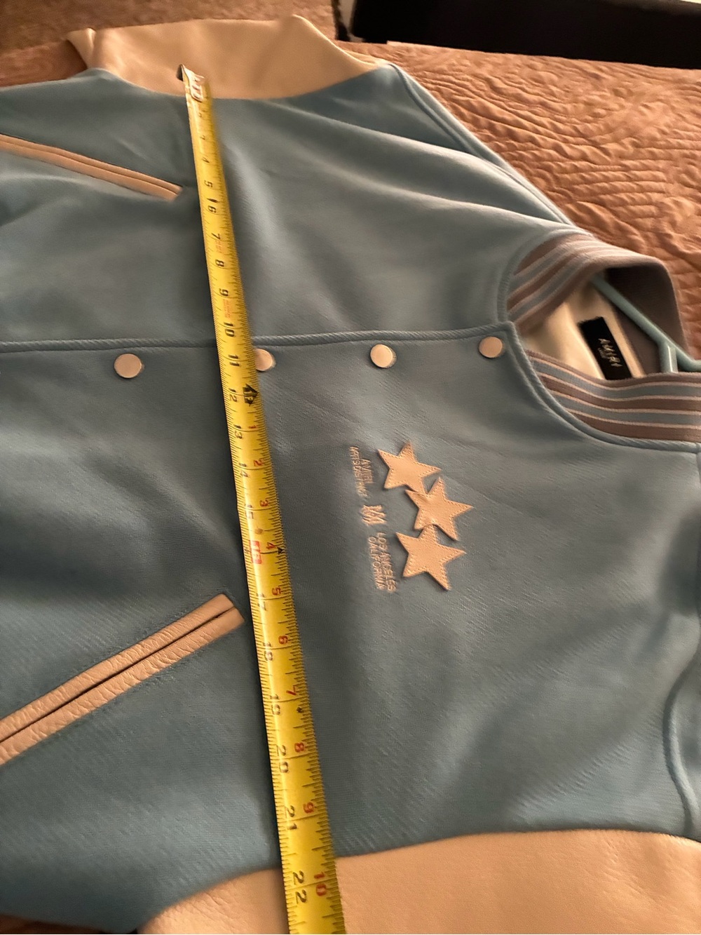 AMIRI Pastel Blue and Cream Varsity Jacket with Star Embroidery - Picture 8 of 8